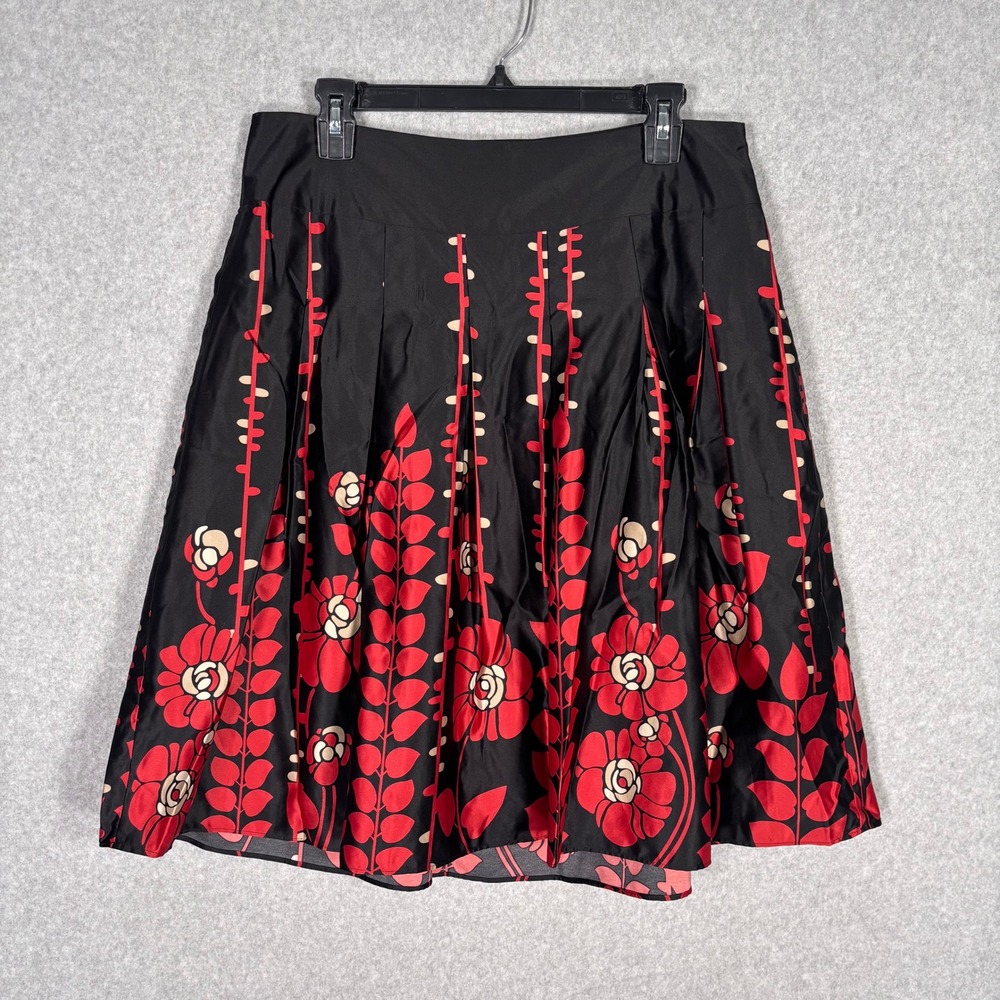 Mossimo Satin Pleated Skirt 8 Black Red Floral Skater Dark Romantic Feminine